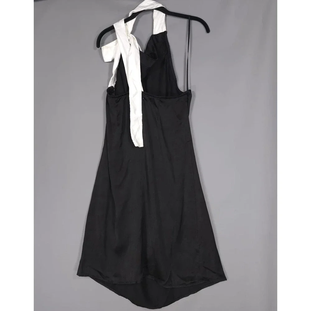 NWT Anthropologie Celandine Halter Midi Dress LARGE‎ Black Onix Satin Bow T Back
