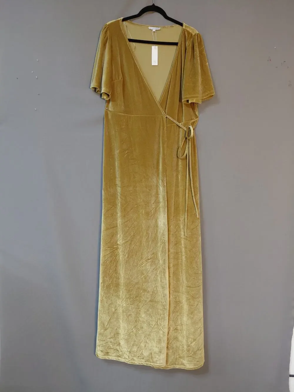 NWT BALTICBØRN Lining Baltic Born Gold Wrap Maxi Dress Solid Short Sleeve Size L