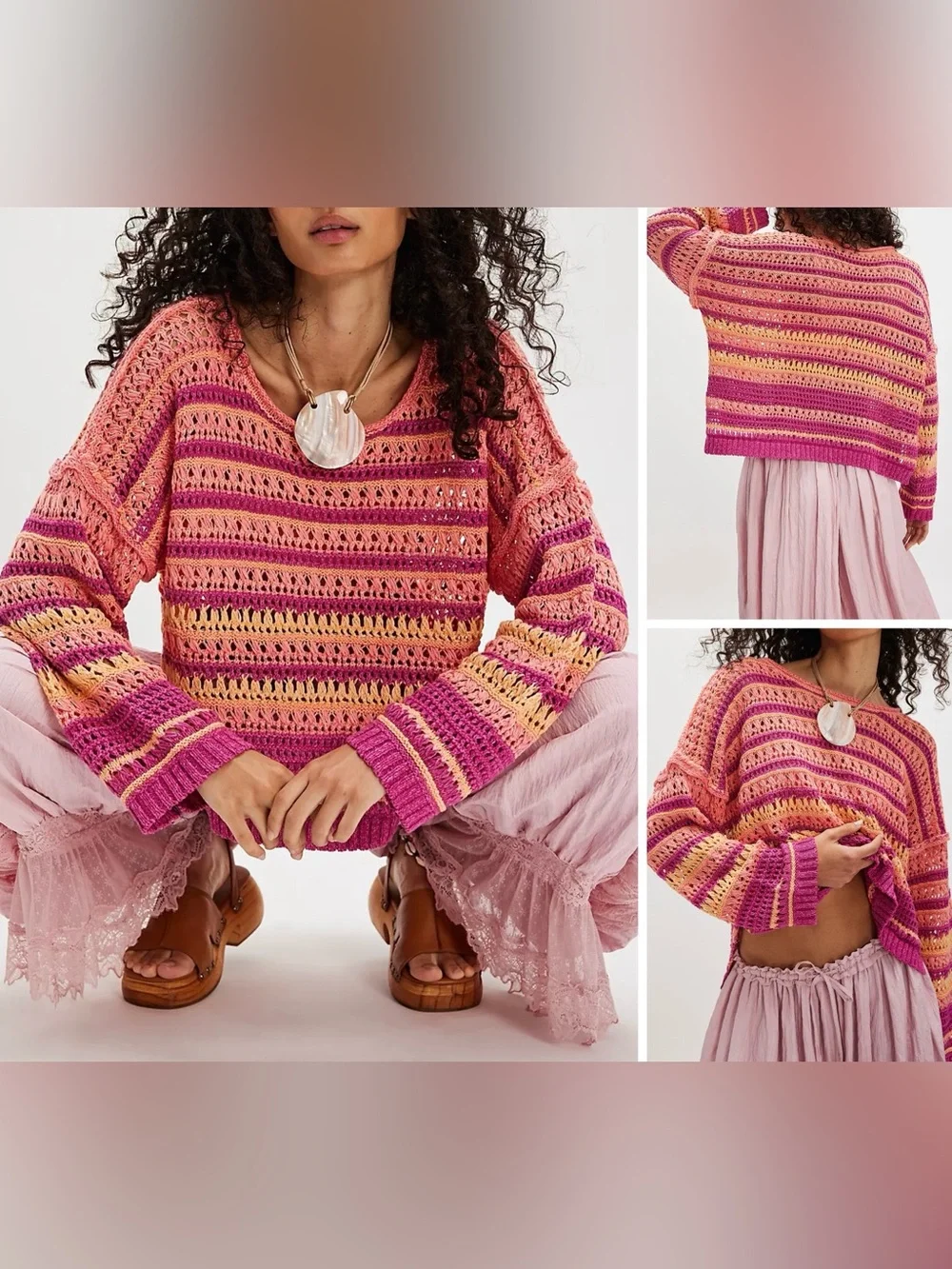 NWT Free People Madelyn Pullover - pink confetti combo - large