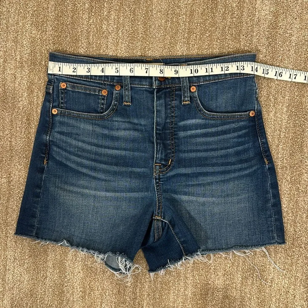 Madewell High Rise Blue Jeans Denim Raw Hem Stretch Shorts Women Size 26