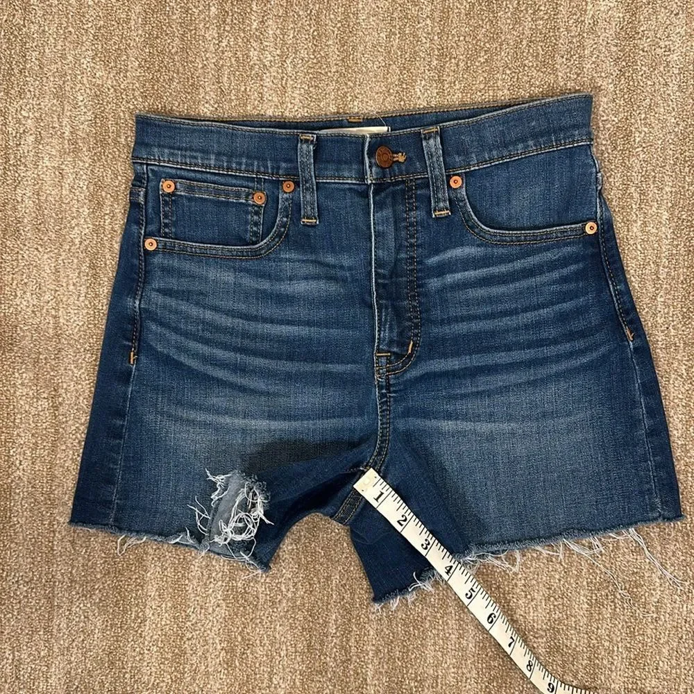 Madewell High Rise Blue Jeans Denim Raw Hem Stretch Shorts Women Size 26