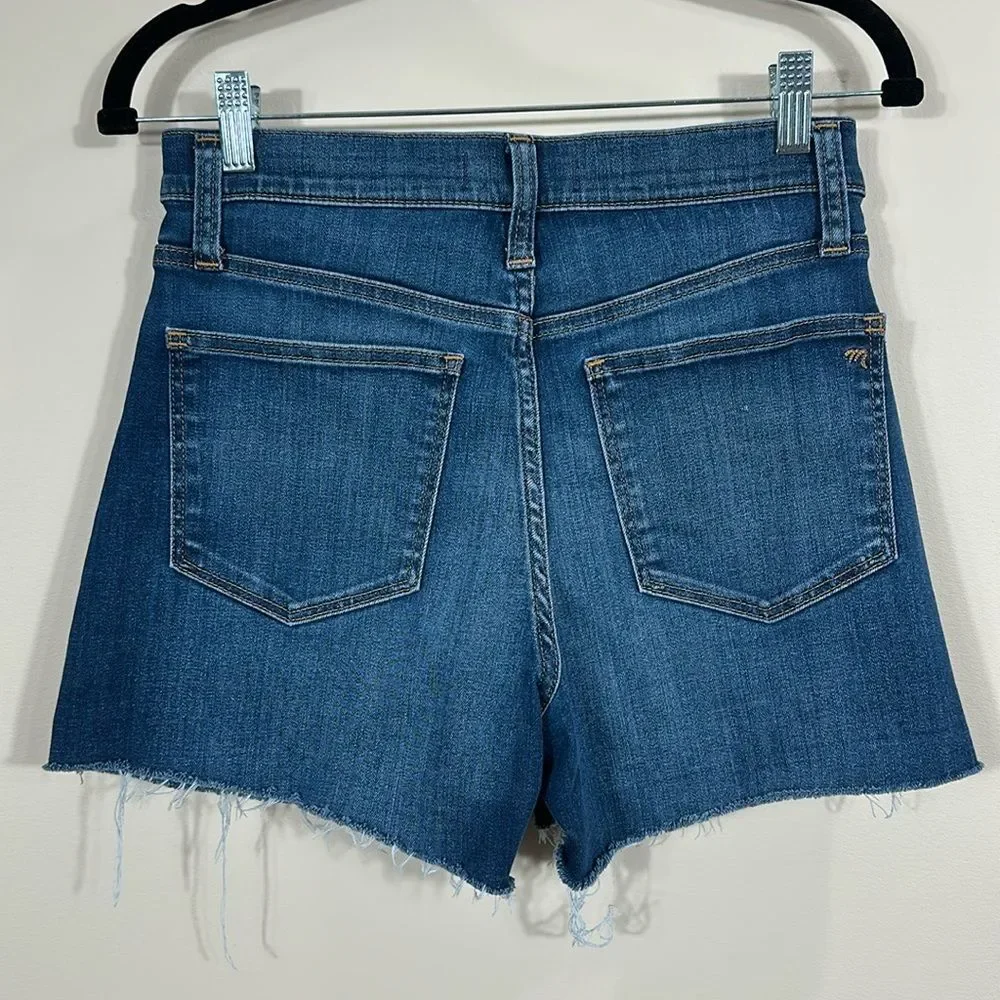 Madewell High Rise Blue Jeans Denim Raw Hem Stretch Shorts Women Size 26