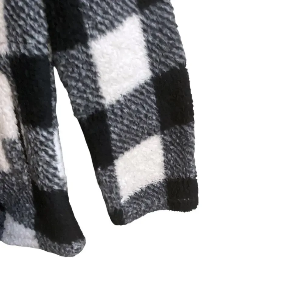Victory Outfitters 1/4 Zip Black White Buffalo Plaid Fleece Pullover Top Size‎ M