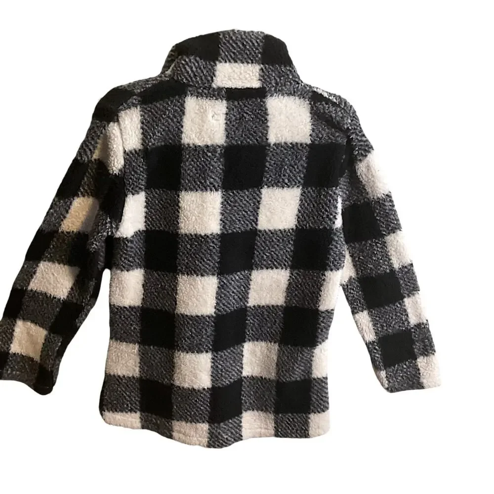 Victory Outfitters 1/4 Zip Black White Buffalo Plaid Fleece Pullover Top Size‎ M