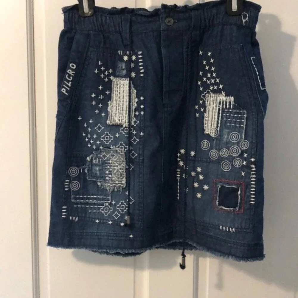 Anthropologie PILCRO Patchwork NWT Denim Mini Skirt size XS