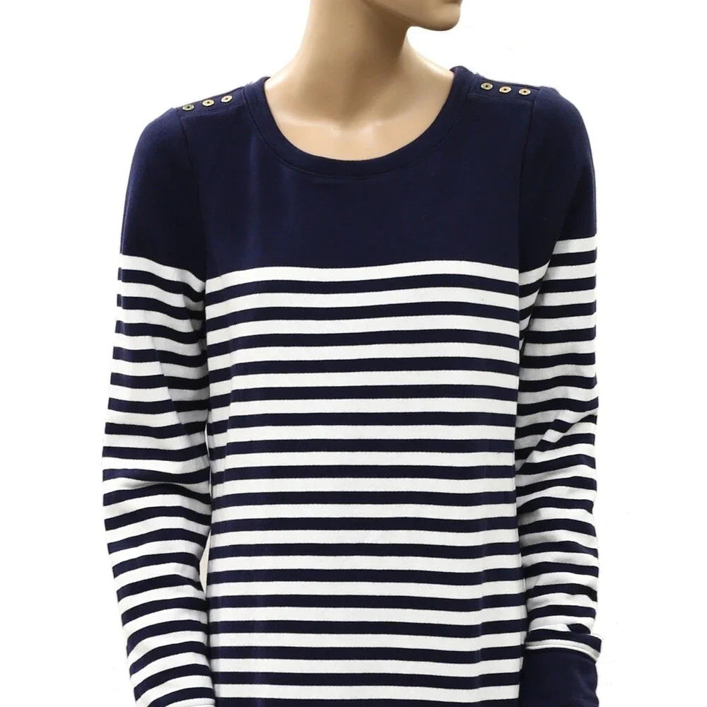 Lilly Pulitzer Long Sleeves Pullover Mini Dress Stripe Printed Cotton L 288586