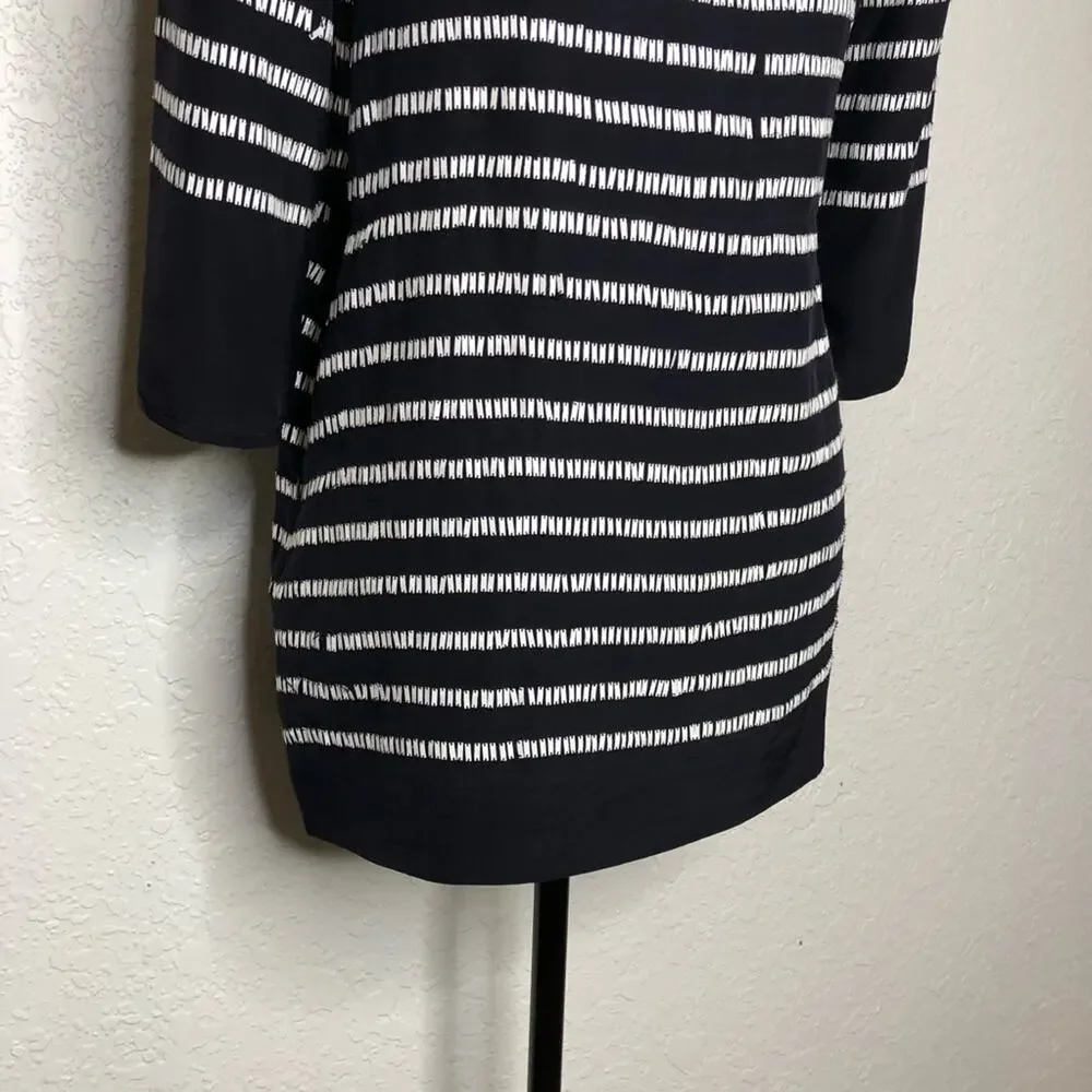 Tory Burch navy blue white rectangle sequin silk top size 4