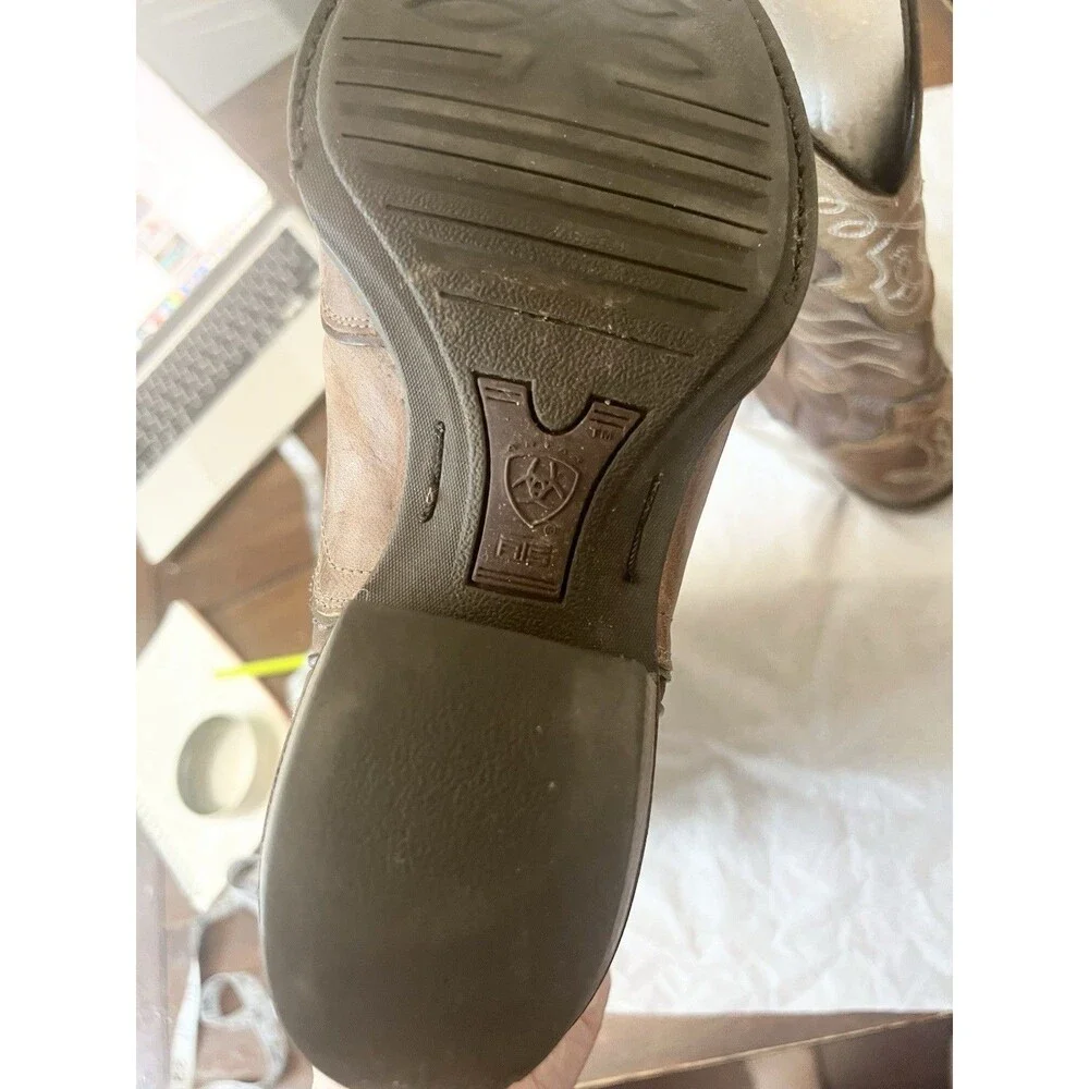 Ariat Zealous Overlay Snip Toe Decrative Western Cowboy Boots Size 10 40.5 Tan