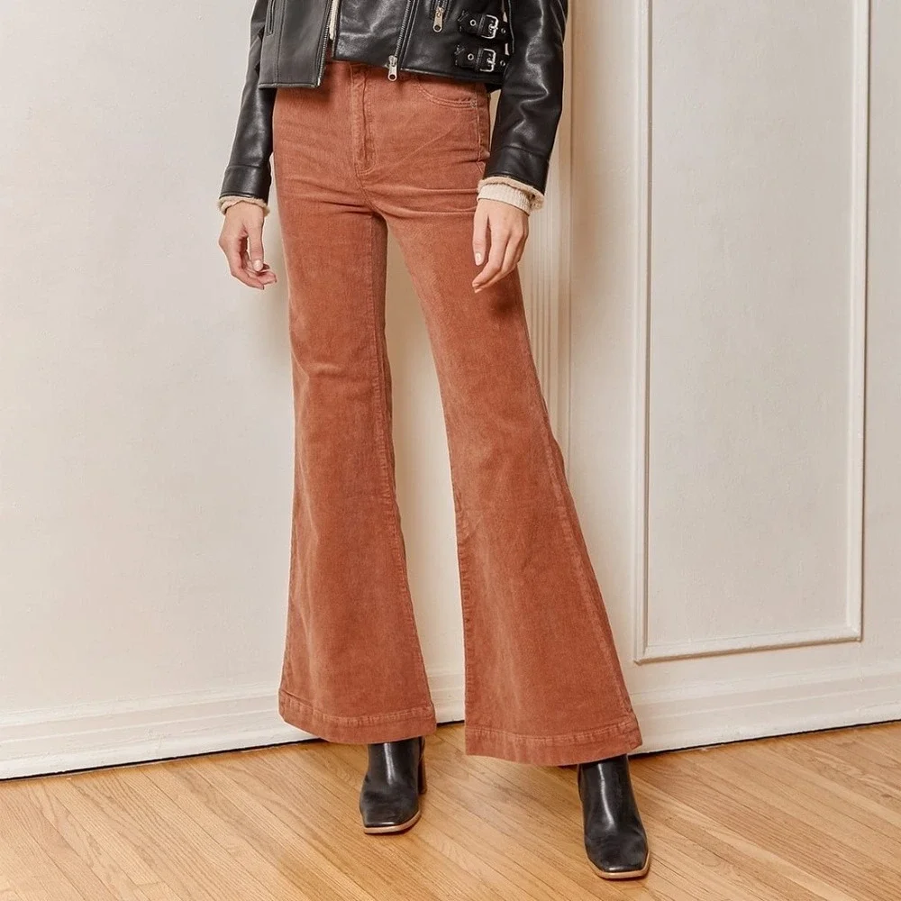 NEW Rolla's Eastcoast Flare Corduroy Pants Sz 25 Cinnamon Rust Orange‎ High Rise