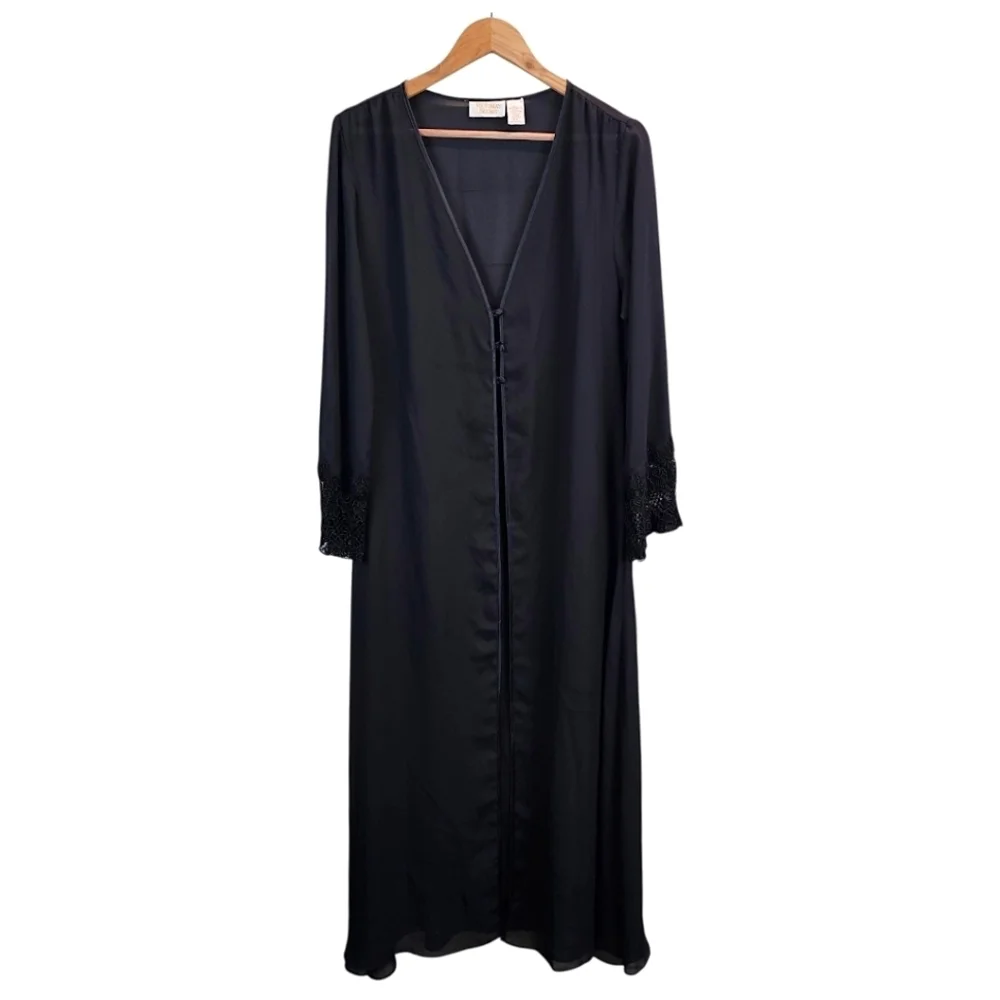 Vintage Victoria's Secret Semi-Sheer Full Length Robe M L Black Dark Romantic
