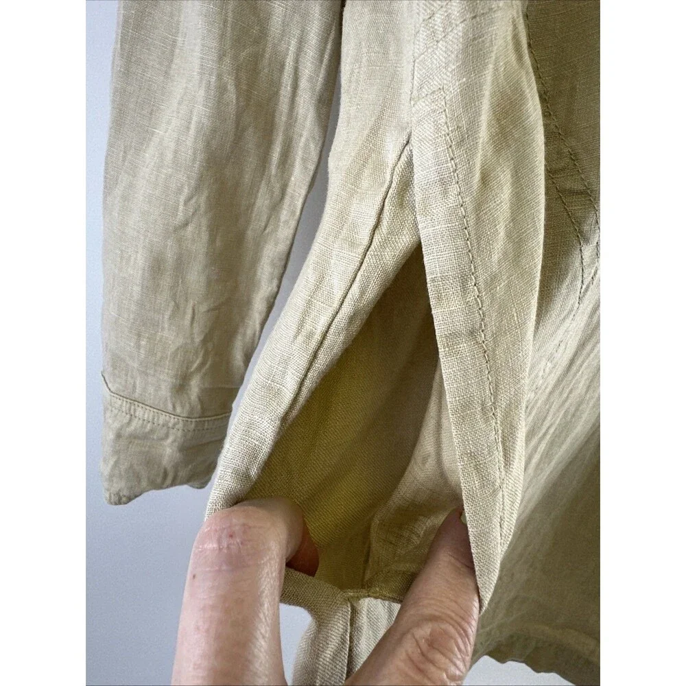 Michael Stars Eleanor Utility Shirt‎ Dress Linen Roll Tab Sleeves Natural Tan XS