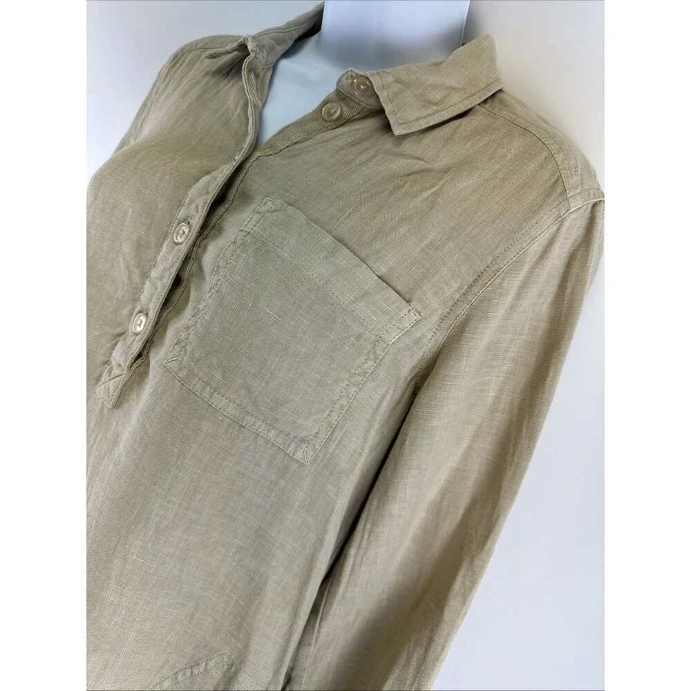 Michael Stars Eleanor Utility Shirt‎ Dress Linen Roll Tab Sleeves Natural Tan XS