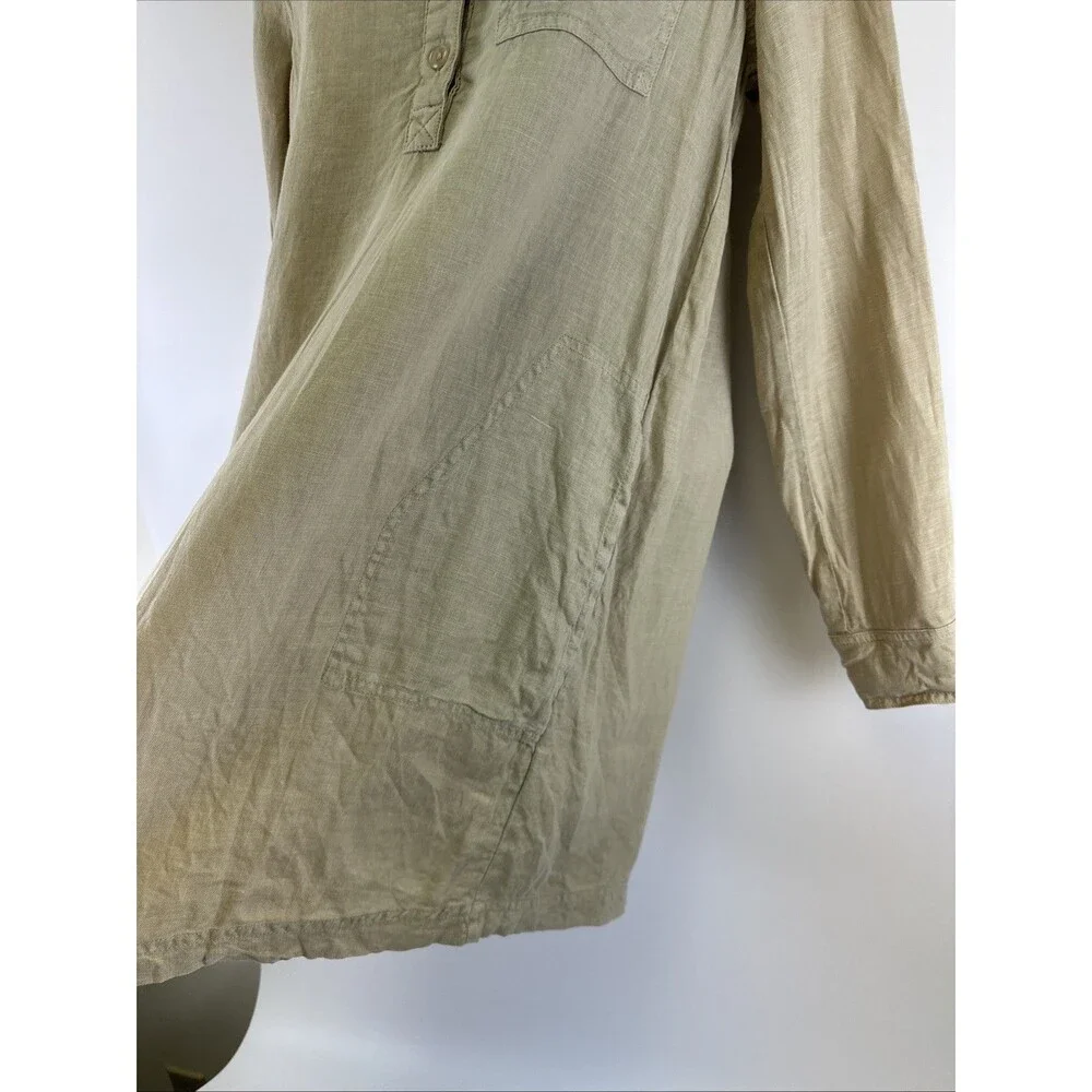 Michael Stars Eleanor Utility Shirt‎ Dress Linen Roll Tab Sleeves Natural Tan XS
