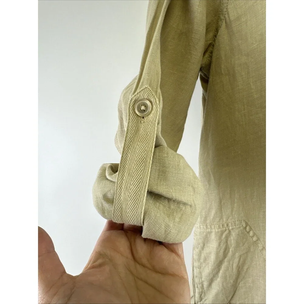 Michael Stars Eleanor Utility Shirt‎ Dress Linen Roll Tab Sleeves Natural Tan XS