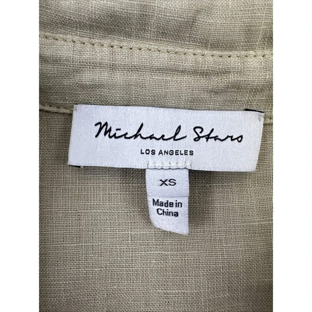 Michael Stars Eleanor Utility Shirt‎ Dress Linen Roll Tab Sleeves Natural Tan XS