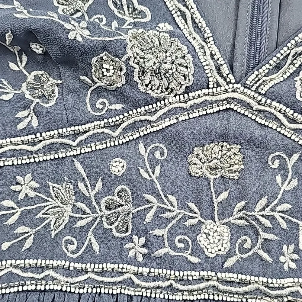 NWOT Anthropologie BHLDN Gray Fresna Short Sleeve V-Neck‎ Beaded Maxi Dress 8