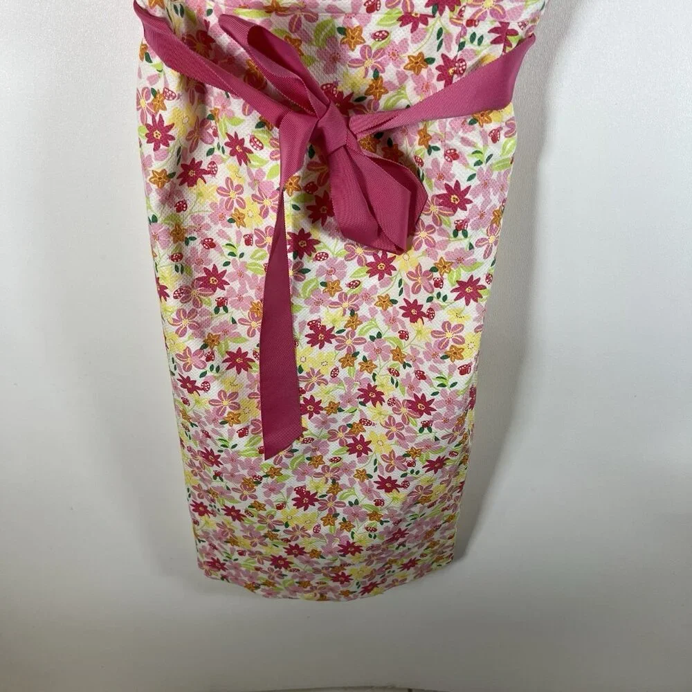Vtg Lilly Pulitzer Pink Waist‎ Ribbon Tie Floral Lace Strapless Dress EUC Size 4