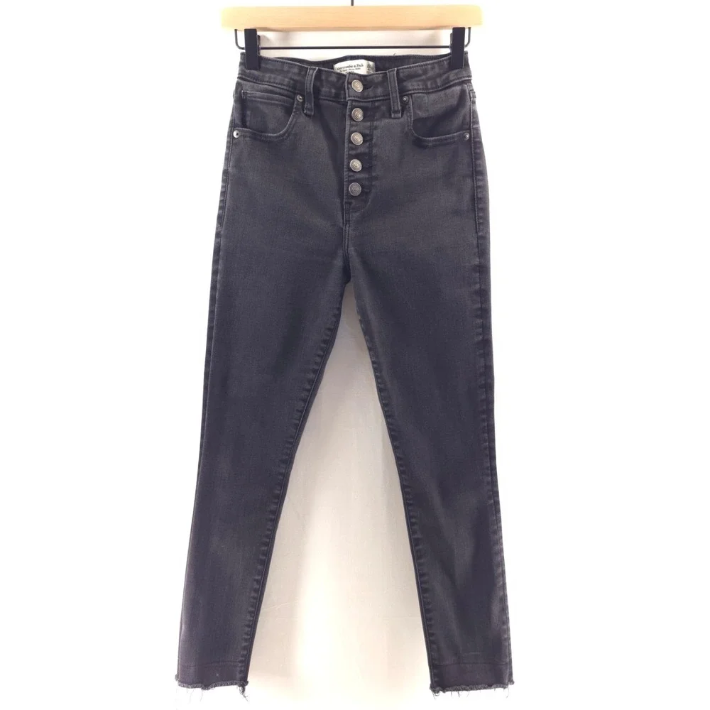 Abercrombie & Fitch Womens Jeans Super Skinny Ankle‎ 27/4R Button Fly Raw Hem