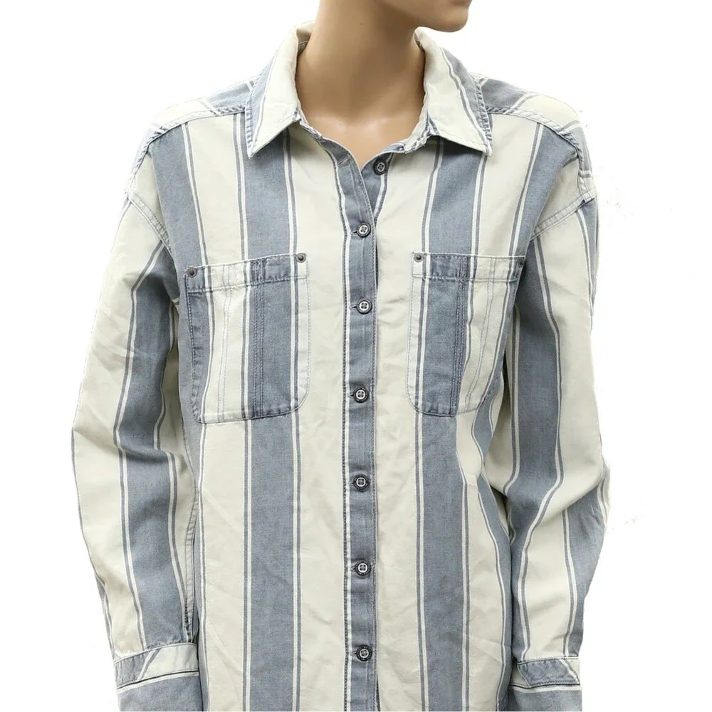 Free People We The Free Crossroads Striped Button Down Shirt Top Print S 288579