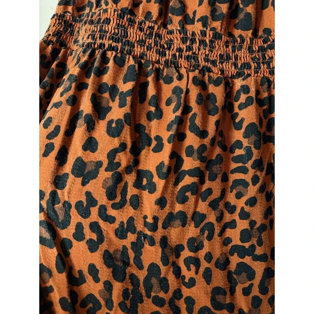 Knox Rose Smocked Leopard A-Line Dress XXL Knee Length Brown Black Cheetah
