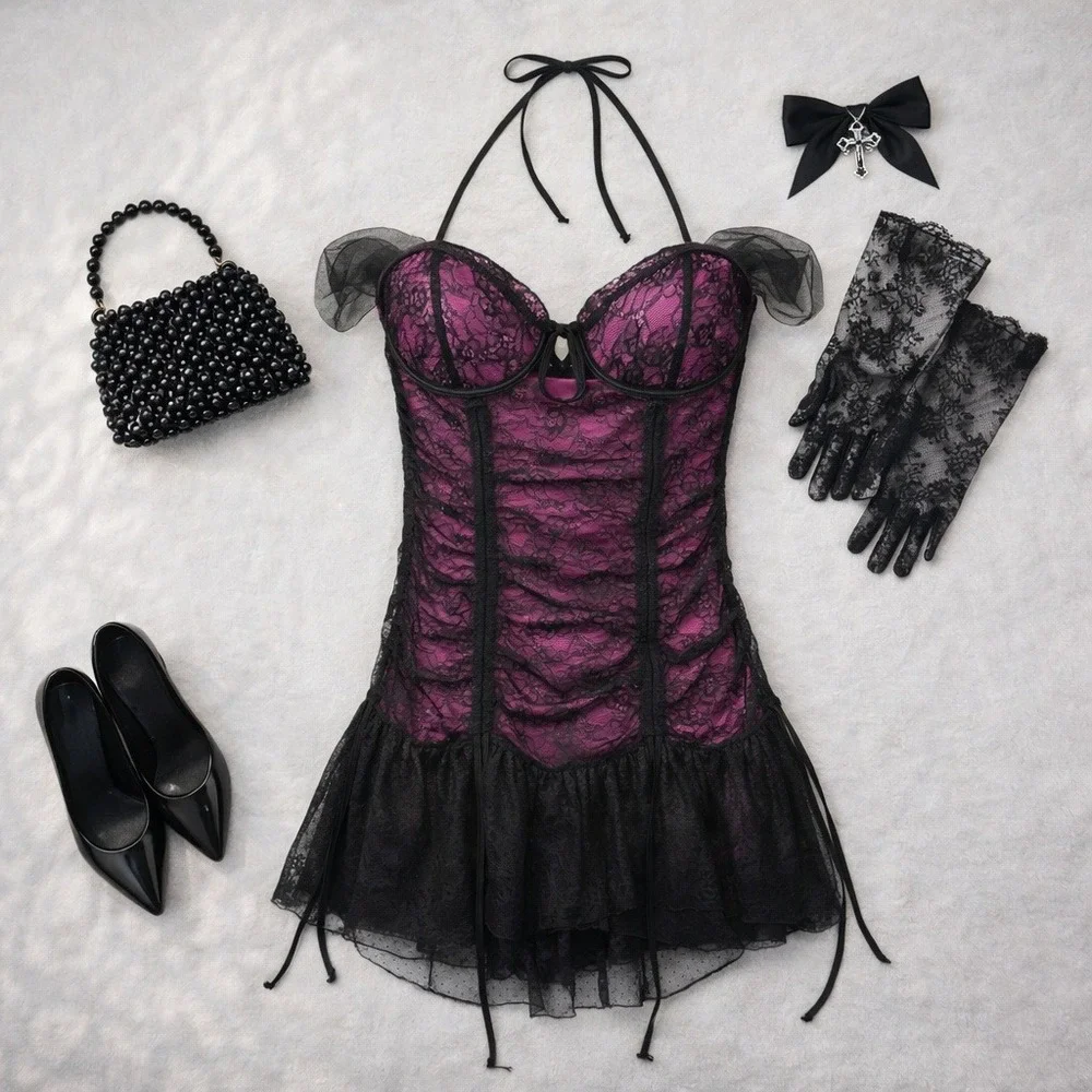 Dolls Kill Current Mood Mini‎ Dress Womens L Whimsigoth Coquette Club Baddie Alt