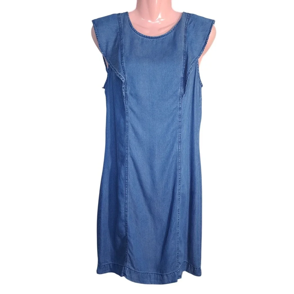 CATO Est 1946 Women's Blue Denim Short Sleeveless‎ Dress Zip Size M 100% Tencel