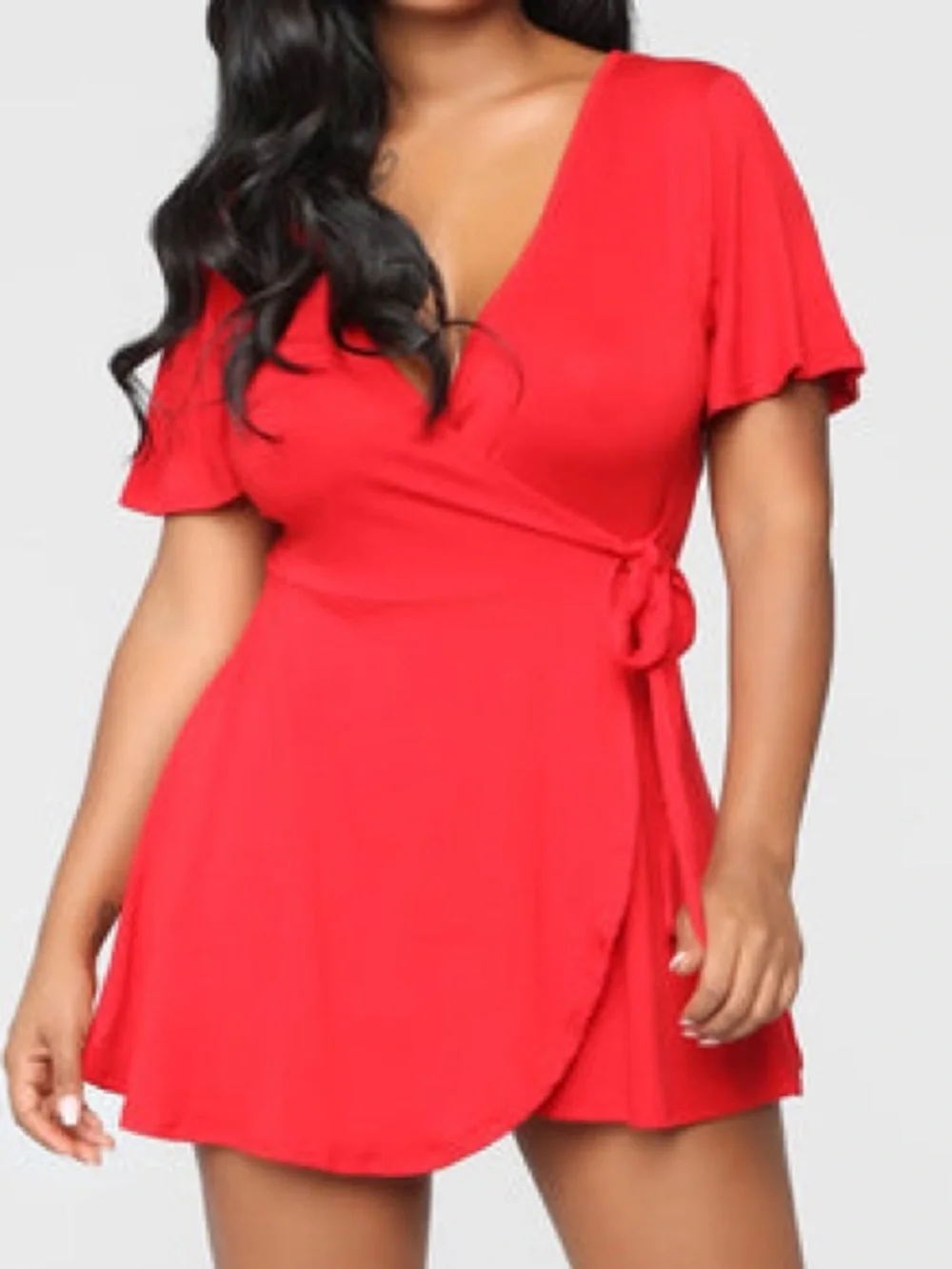 Fashion Nova Rhonda red wrap v neck romper