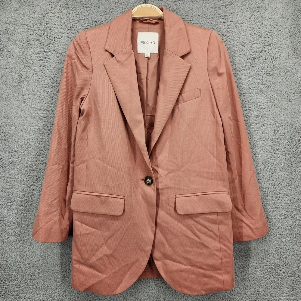Madewell Rosy Pink Linen Blend Blazer Womens XXS Single‎ Button Lapel Collar