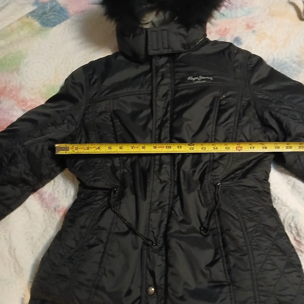 Pepe Jeans‎ London. Black Hooded Winter Jacket with Fur Trim. SzXL