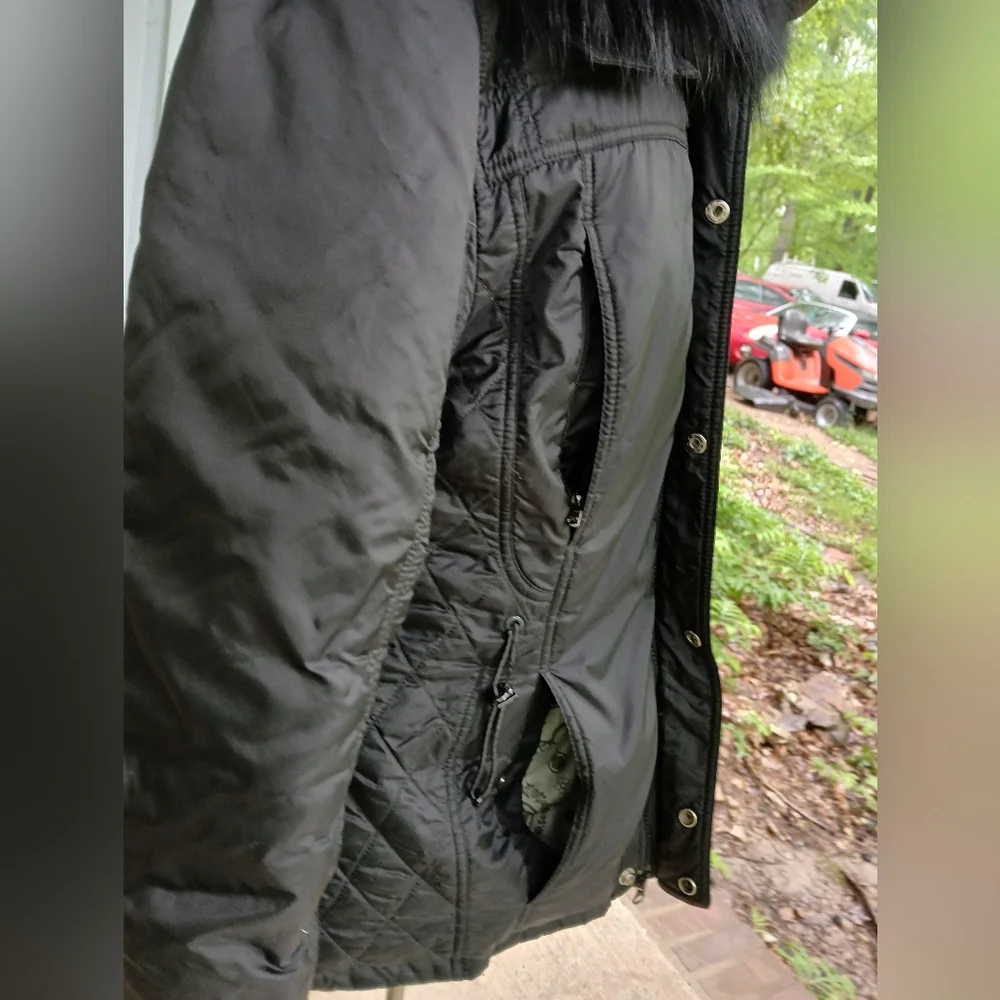 Pepe Jeans‎ London. Black Hooded Winter Jacket with Fur Trim. SzXL