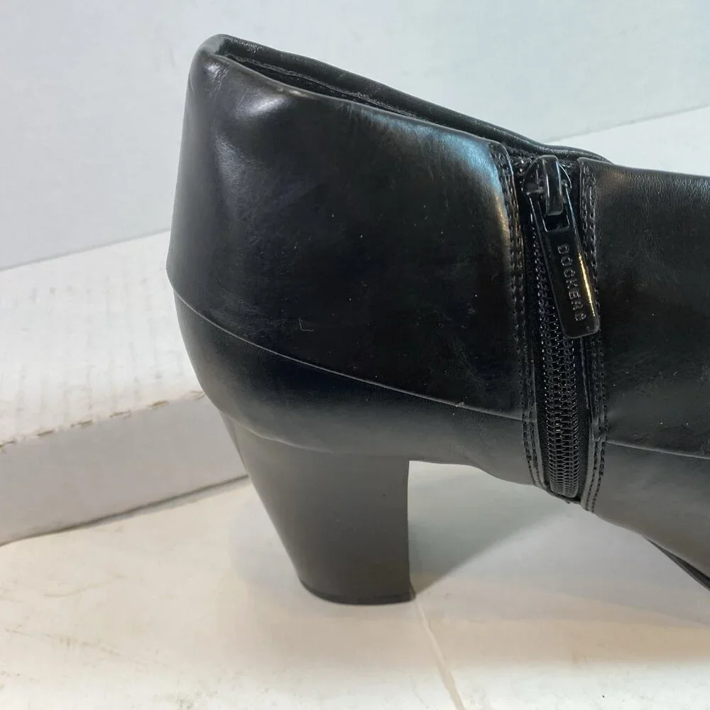 Dockers Women's Zippered Faux Black Leather Block Heel Ankle Boots Booties 11 M‎
