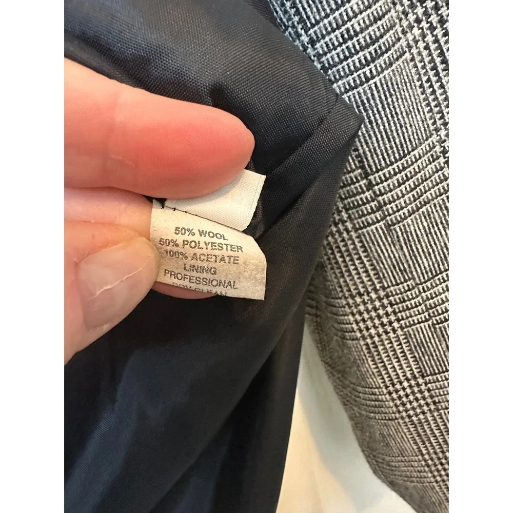 Alfred Dunner Vintage‎ Plaid Blazer Velvet Collar Grey Black Wool Blend Petite 6