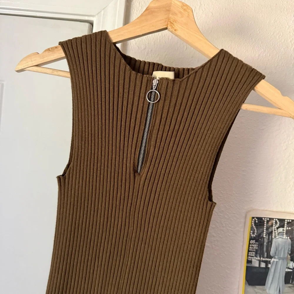 GIU GIU olive army khaki green rib ribbed chunky‎ knit sleeveless biker romper