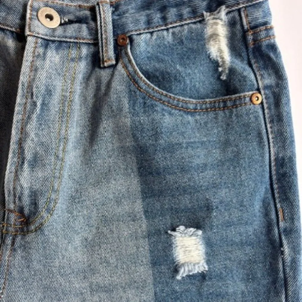 Dance & Marvel Jeans Women's M Blue Distressed Raw Hem Wide Leg High Rise Ankle