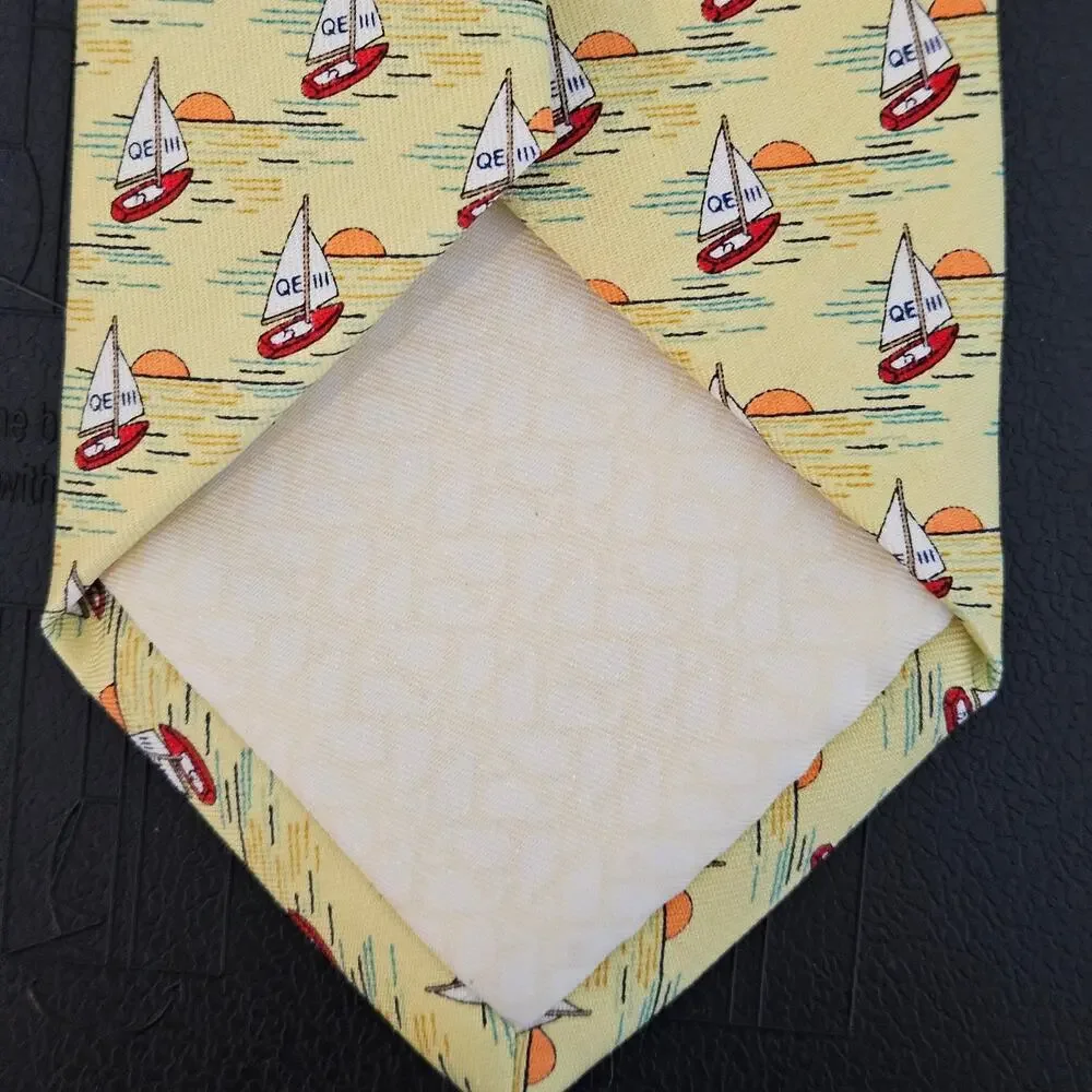 Vineyard Vines x Van Eck‎ Global Yellow Tie Sailboat Print Men's Silk Necktie