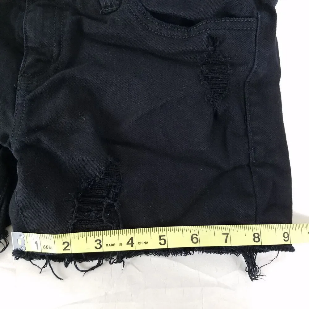 Sneak Peek‎ Denim Shorts Juniors 9 Black Low Rise Distressed Frayed Cut Off