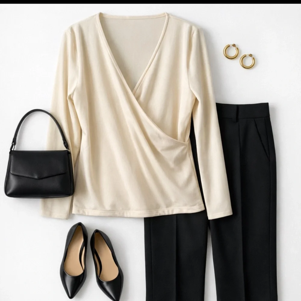 J. Crew‎ Cream Velvet Wrap Style Top