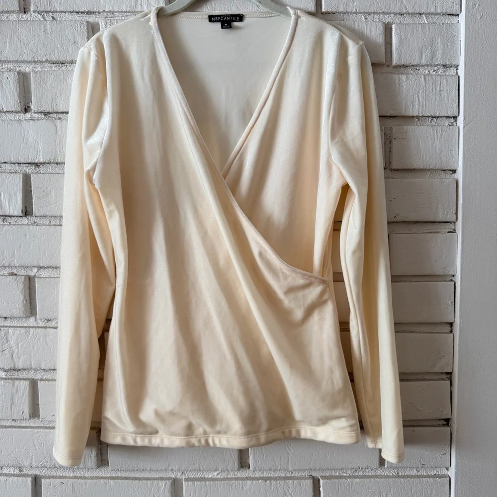 J. Crew‎ Cream Velvet Wrap Style Top