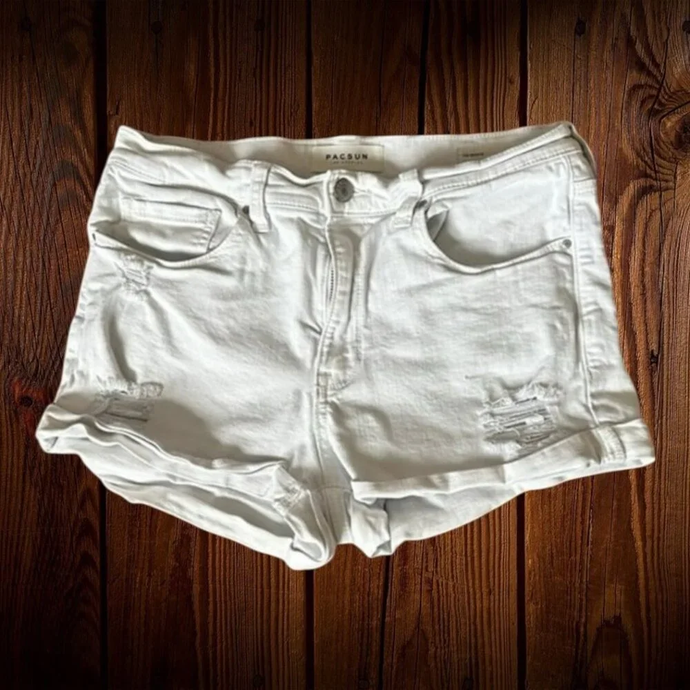 PacSun LA The Shortie White Denim Distressed Shorts Women's Size 29