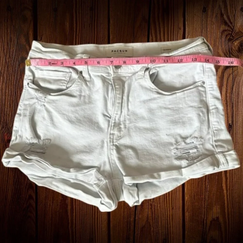PacSun LA The Shortie White Denim Distressed Shorts Women's Size 29