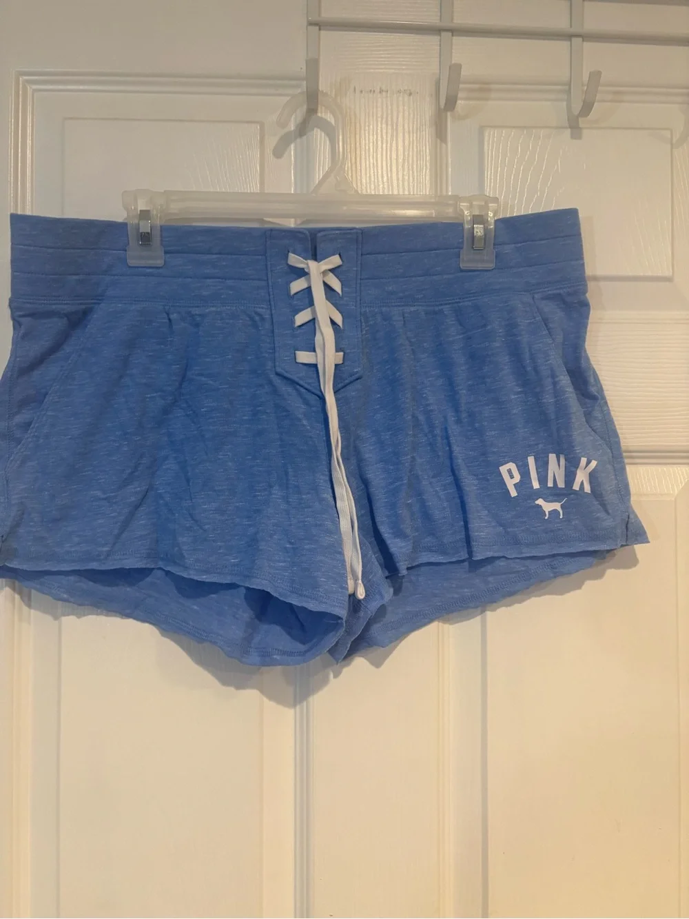 PINK Victoria's Secret Heather Blue Lace-Up Athletic Shorts