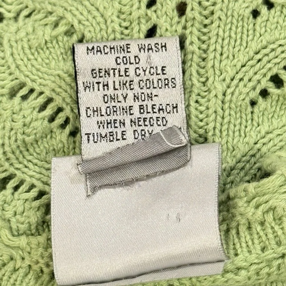 Y2K Cropped Apple Green Open Pointelle Knit Womens Cardigan Sweater Size Small
