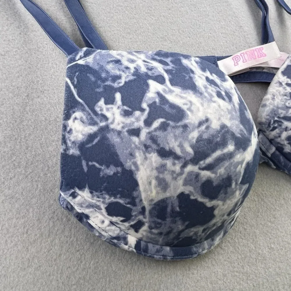Victoria's Secret PINK T-Shirt Bra 32B Blue Tie Dye Lightly Wear Everywhere