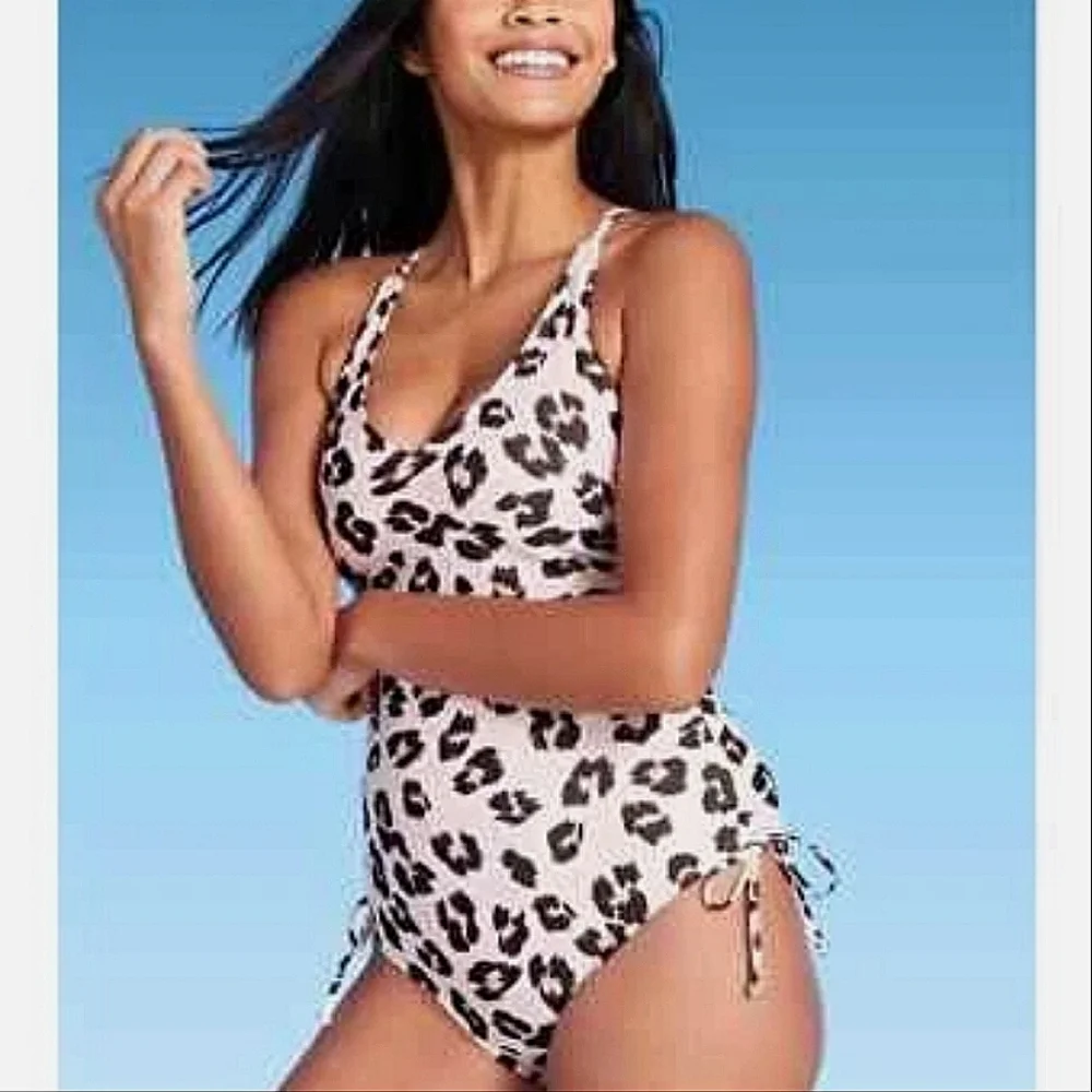 Kona Sol Women's Leopard Print One Piece Swimsuit Size XL