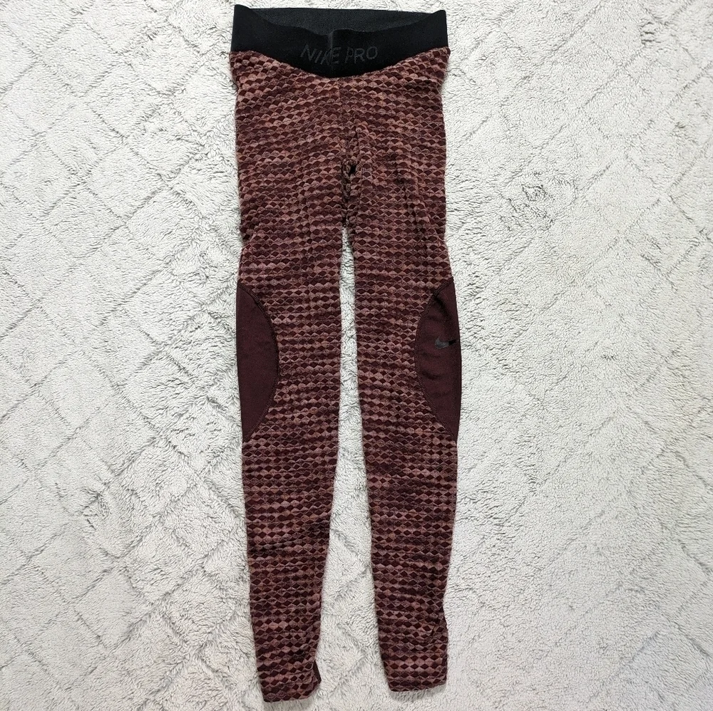 Nike Pro Tights Women's XS Red Burgundy Crush Hyperwarm Training Leggings