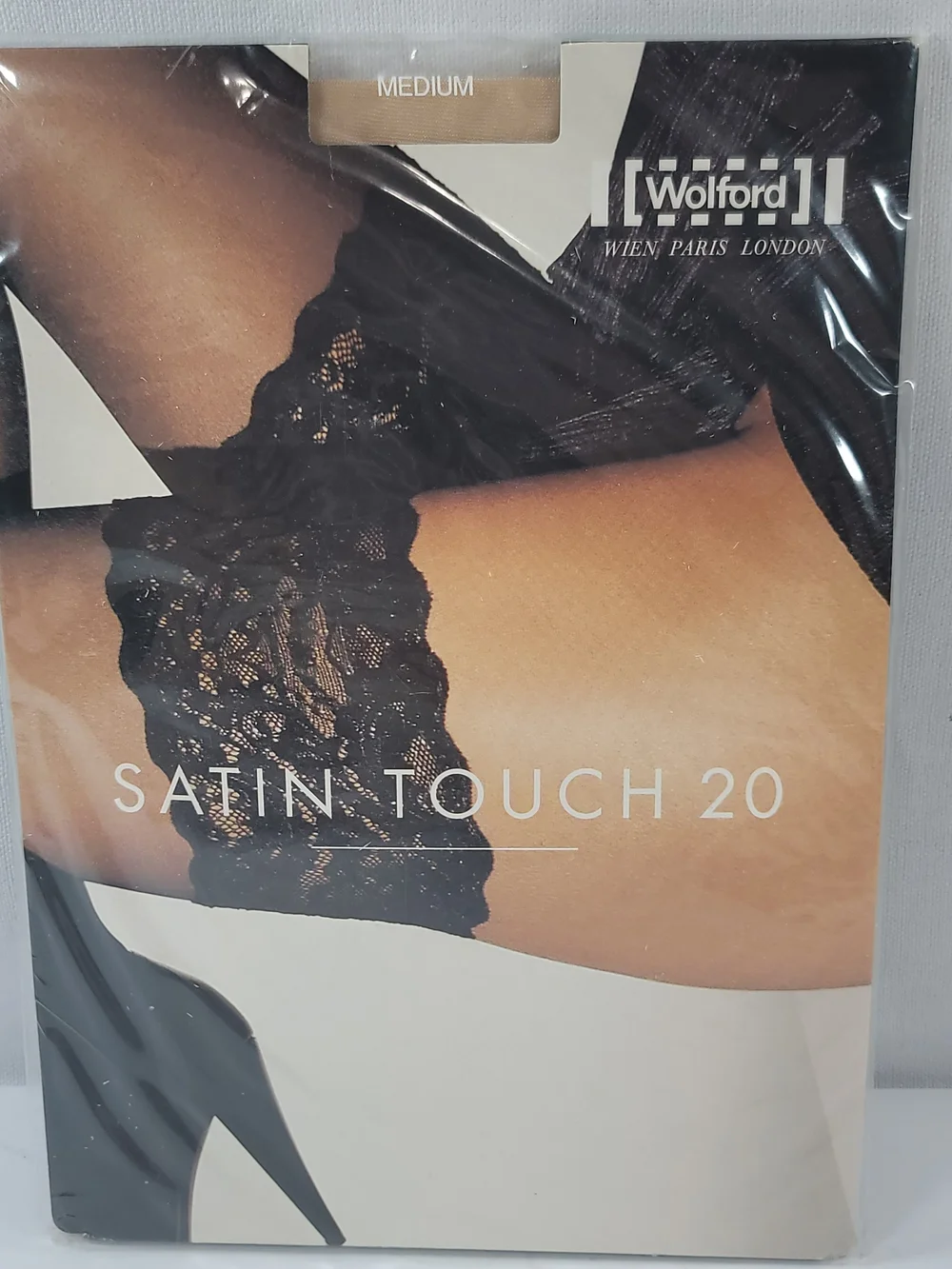 Wolford Black Satin Touch 20 Lace-Top Thigh Highs