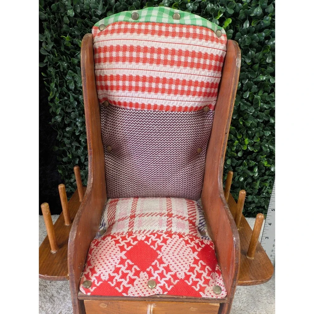 Vintage MCM Handmade Wood Sewing Rocking Chair Organizer‎ Pincushion Folk Art