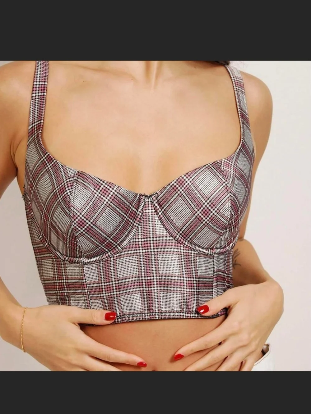 Victoria's Secret Black Plaid Underwire Corset Bra/38D-nwot