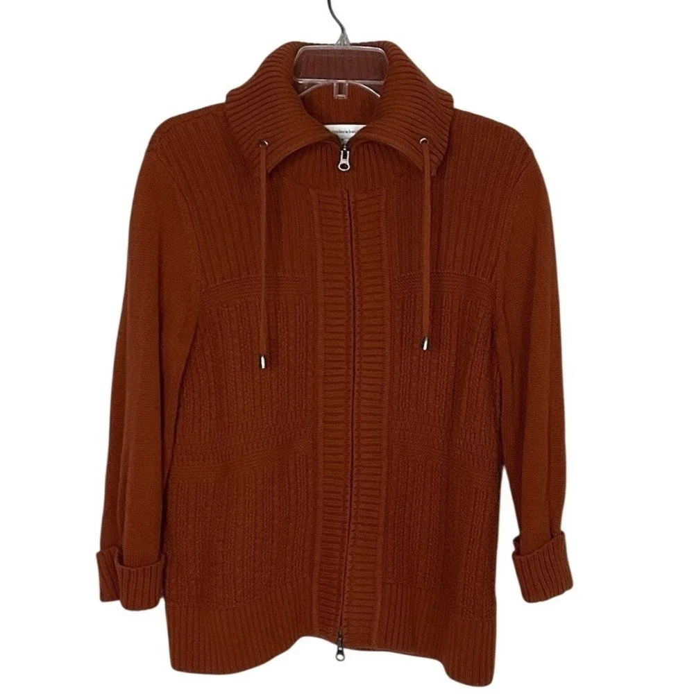 Christopher & Banks Women's Medium Orange Ribbed Zip‎ Up Knit Sweater Jacket