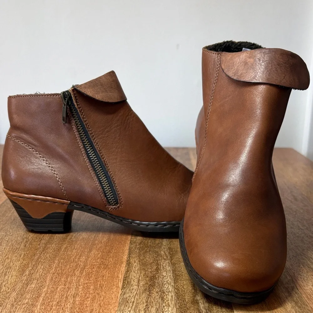 Reiker Brown Leather Lined Zipper Ankle Boots Size 41